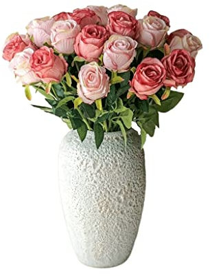 AAPIE Artificial Flowers In White Vase Fake Pink Roses Flowers In Vase Dried Flowers for Home Dining Table Decoration