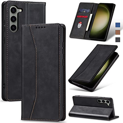 Jasonyu Cover per Samsung Galaxy S23 Flip Custodia in Pelle PU, Cover a Libro Portafoglio, Funzione Supporto, Magnetica, Slot Schede, TPU Bumper Caso Custodia per Samsung Galaxy S23 (Nero)