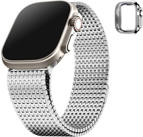 Fullmosa Magnetico Cinturino per Apple Watch Ultra 49mm, Loop Cinturini in Acciaio Inossidabile Compatibile con Apple Watch Ultra/Ultra 2, Argento