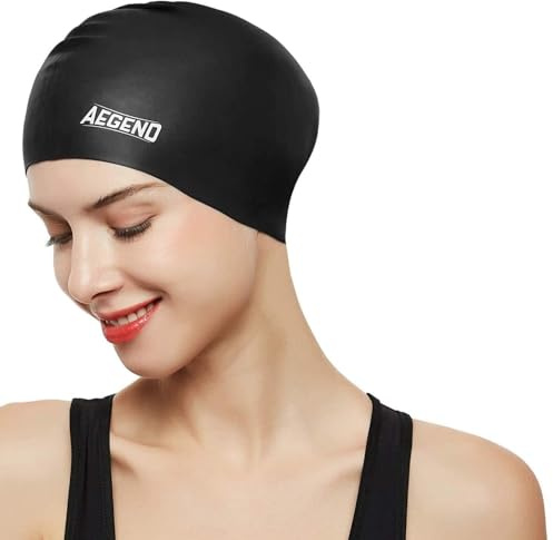 Aegend Swim Caps for Long Hair, Durable Silicone Swimming Caps for Women Men Adults Youths, Easy to Put On and Off, Waterproof Swim Hats Bathing Caps to Keep Hair Dry, 1 Pack, Black