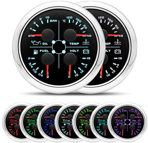 Jauge multifonction 4 en 1 de 85 mm - Niveau de carburant étanche - 0-190 ohms - Pression d'huile - Température de l'eau - ℃/bar - Pour voiture, camping-car, bateau, moto