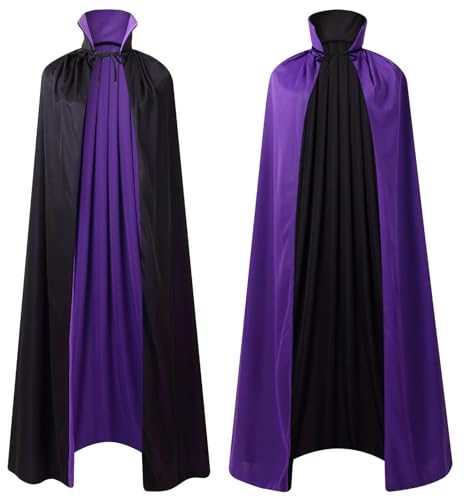 HAPNBCELE Capa reversible para adultos, disfraz medieval de diablo vampiro para Halloween, Navidad, fiesta de máscaras, Morado (, 59 In/150 CM