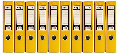 indigo® Premium A4 Office Lever Arch File - Durable, Organized File Storage -(FSC Certified, Yellow, 70mm Spine - Pack of 10)
