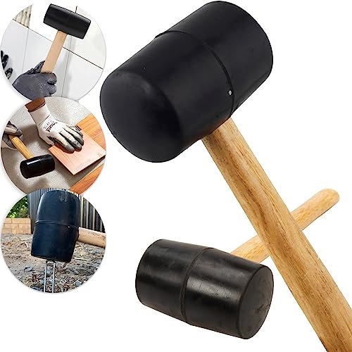 SAVING HUB Black Rubber Mallet Hammer - 8oz, 16oz, 24oz, 32oz Wooden Shaft Grip Paving Camping Tools - Heavy Duty Rubber Head Use for Woodworking, Cabinet, Furniture & More (8oz)