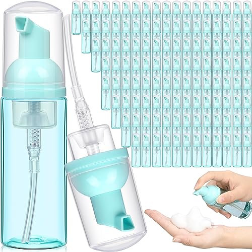 Dandat 120 Stück leere Schaum-Pumpflaschen, Großpackung, 60 ml, Mini-Reise-Schaum-Flasche, Kunststoff, transparent, schäumender Seifenspender, tragbare Wimpern-Shampoo-Flasche für Handseife,