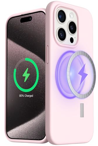 ORNARTO für iPhone 15 Pro magnetische Hülle Silikon, dünne Handyhülle iPhone 15 Pro 6.1 Zoll, stoßfeste und Kratzfeste Schutzhülle mit innerem Mikrofaser - Kalkrosa