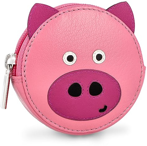 LEDEROW Schweinchen Geldbörse Damen klein Leder mit Schlüsselring inkl. Geschenkbox - Mini Portmonee Münzbörse Frauen Kinder für Schlüssel und Münzen - Echtleder Kindergeldbörse Schwein Rosa