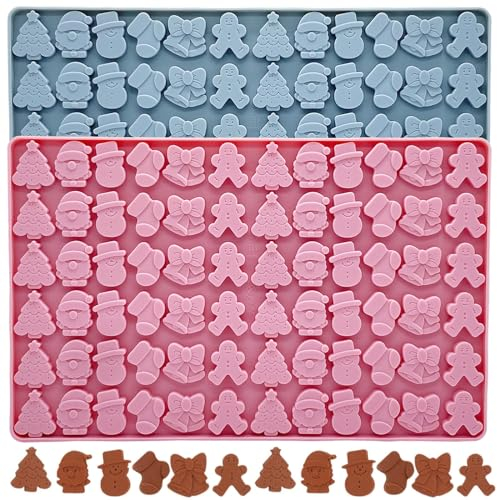 Silikonformen für Weihnachten, 72 Mulden, Mini-Weihnachtsbaum-Silikonformen mit Lebkuchenmann, Weihnachtsmann, Formen für Süßigkeiten, Schokolade, Fondant, Cupcakes, Gummibaumform zum Backen