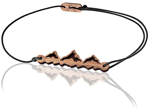 SKONIDA Gravur-Armband mit Berg-Motiv aus Nussbaum-Holz - edles Armband mit Gravur & verstellbarem Verschluss - Unisex Armband für Damen & Herren mit Berg-Leine - Mountain Bracelet in Geschenk-Box