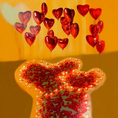 Artisoul® Romantisches Deko Set 50 Stück Rot Herz Teelichter Kerzen Brenndauer 3,5 Stunden 1500 Rosenblätter 20 Stück 45CM Herz Ballon Helium für Valentinstag Heiratsantrag Verlobung Dekoration