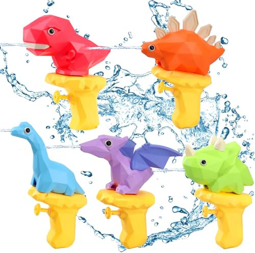 Dolanus 5 Stück Dino Wasserpistole für Kinder Dinosaurier spritzpistole Kleinkinder Watergun Sommer Schwimmbad Pool Party Outdoor Spielzeug für 3-8 Jahre Mädchen Junge Geschenk Geburtstag Spielsachen