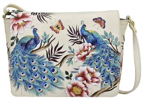 Anuschka Crossbody Tasche mit Überschlag aus Leder - Pretty Peacocks