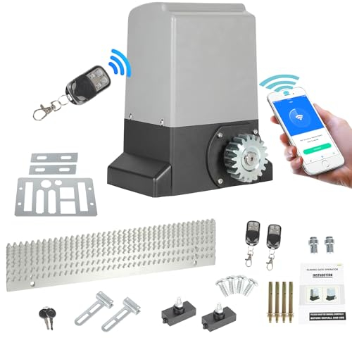 Ansobea Opérateur de portail coulissant 370 W Porte coulissante électrique WLAN jusqu'à 800 kg, 12 m/min Ouvre-porte de garage avec APP Bluetooth avec 2 télécommandes