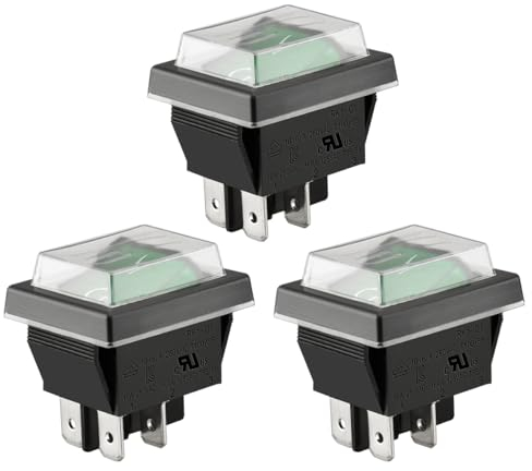 Heschen Wippschalter Ein-Aus, Einschalter, 4 Anschlüsse, Grünes Licht, 16A, 250 VAC, mit wasserdichter Abdeckung (3)