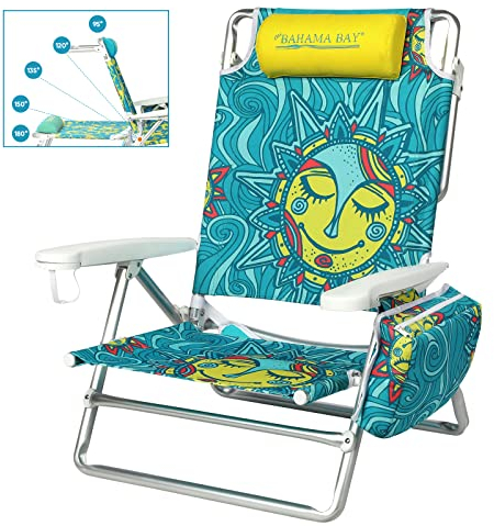 Old Bahama Bay Liegender Strandstuhl-Rucksack, 5 Positionen, flacher Liegestuhl für Erwachsene, robuste Unterstützung, 180 kg, tragbar, faltbar, leicht, mit Kühltasche, Campingstuhl für Sand, Outdoor,