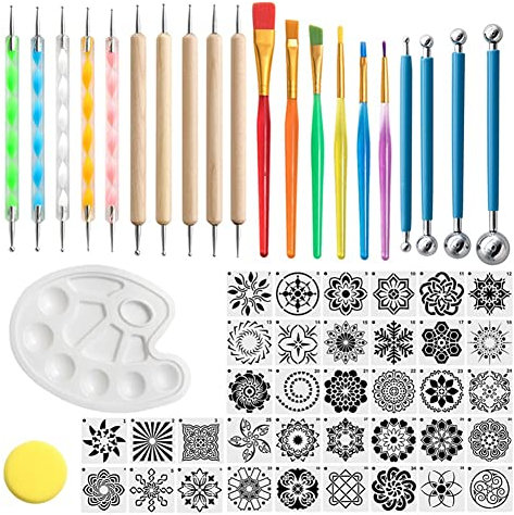 Desikixudy Mandala Dotting Tools Rock Dot Schablonen für Malerei Werkzeug Set Bastelsets für Nagel Mandala Kunst Zeichnen