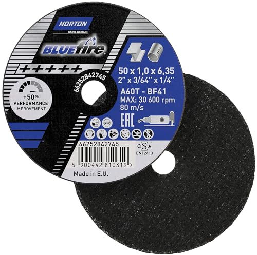 Norton Blue Fire Trennscheiben für Winkelschleifer METALL/INOX | 50mm | 63mm | 76mm | 100mm wählbar: 50 x 1 x 6 mm | 10 Stück