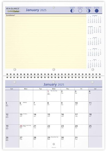 AT-A-GLANCE 2025 Wand- und Schreibtischkalender, monatlich, 27,9 x 20,3 cm, kleine Tagesblöcke, 3,8 x 3,8 cm, QuickNotes (PM502825)