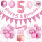 Pink Birthday Decorations for Girls - 5th Birthday Balloons, Banner, Number 5 Sash & Cake Topper