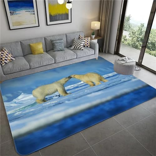 Tierischer Süßer Eisbär Teppich Kinderteppich Wohnzimmerteppich Schlafzimmerteppich 3D-Gedruckter Superweicher Flanellteppich 80 X 120 Cm / 31,5 X 47,2 Zoll - Leicht Zu Reinigendes Mit Gummir -4E2T0A7
