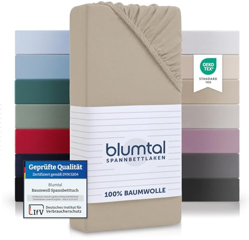 Blumtal® Baumwolle Spannbettlaken 140x200x30cm Basics Jersey im 2er Set - Oeko-TEX zertifiziertes Spannbetttuch 140x200cm - Taupe