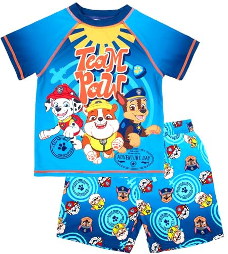 PAW PATROL Badeset für Jungen, 2-teilige Badeshorts und T-Shirt, UV-Sonnenschutz-Schwimmkostüm für Jungen im Alter von 2–6 Jahren