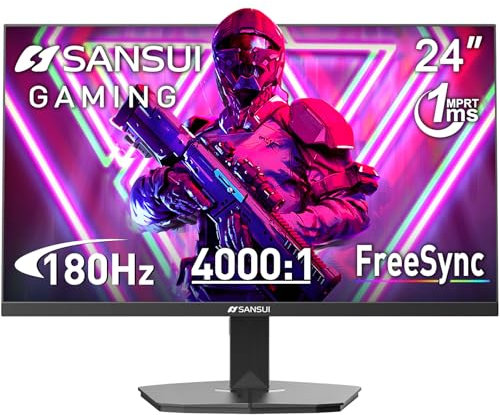 SANSUI Monitor da gioco da 24 pollici 180Hz 1Ms FreeSync HDR 110% sRGB FHD 1080P Monitor per computer HDMI DP Porte Eye Care Frameless VESA Mount Gestione dei cavi (cavo HDMI ES-G24F4L incluso)