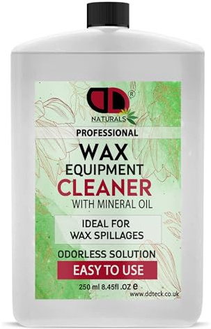 DD Teck Professional Equipment Cleaner, Mineral Oil Cleaning Solution for Wax Warmers, Pots & Containers, Removes Residue and Spills from Salon Tools and Surfaces (250ml Postal)