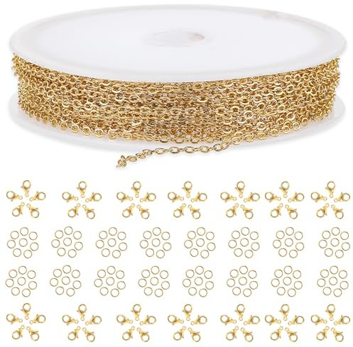 40 Feet 1.5MM DIY Link Necklace Chain - Gold With Lobster Clasps and Jump Rings for Making Jewelry, Earrings, Bracelets - Craft Supplies