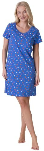 Camille Womens Nightdresses Smooth Soft 100% Cotton - Short Sleeved Breathable & Lightweight Summer Nighties - Blue Multi Spot - 14-16