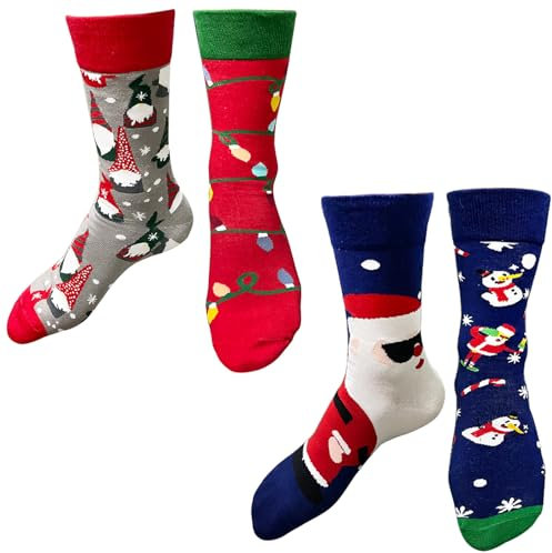Weihnachtssocken Damen, Lustige Socken, Happy Socks Herren, Funny Socks, Bunte Socken, Kuschelsocken Erwachsene Nikolaus Rentier Grinch Schneeflocken Weihnachten Ausgefallene Ugly Witzigesocken Set B