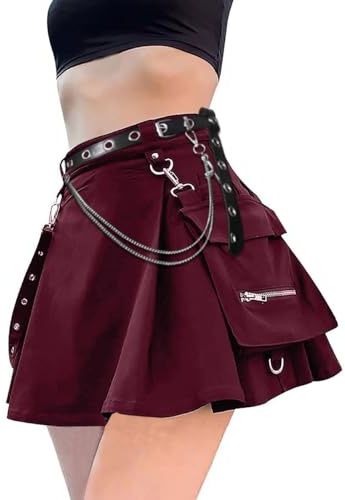 Gothic Rock Kurz Rave Outfit Damen Minirock mit Gürtel Sexy Cosplay Gothic Kleidung Damen Mini Rock Sommer Party Club Festival Outfit Goth Clothes