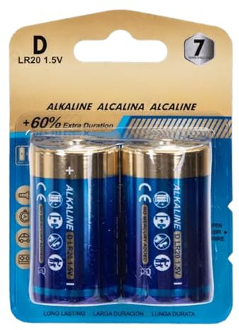 Pila alcalina D 1,5 V 2 Unidades, Ideal para Alimentar Dispositivos electrónicos y Juguetes.