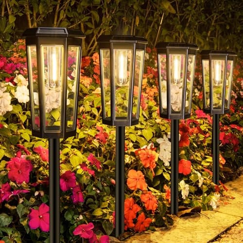 MAGGIFT 2025 Luci solari da giardino all'aperto, confezione da 4 luci solari a LED, luci da giardino ad energia solare, impermeabili, ornamenti da giardino per vialetti, cortile, prato, paesaggio