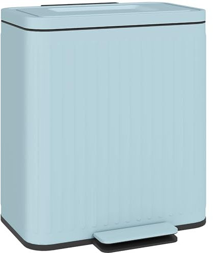 HOMCOM Papelera de Cocina Doble, 2 x 20L Papelera Doble para Reciclaje y Basura, Papelera de Pedal a Prueba de Huellas Dactilares con Tapa de Cierre Suave, Cubos Interiores Extraíbles, Verde