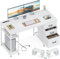 Coleshome 130cm Office Desk with 3 Drawers, Computer Desk with Shelves, PC Table with Storage & Power Outlet, Reversible Study Table for Office and Bedroom, White