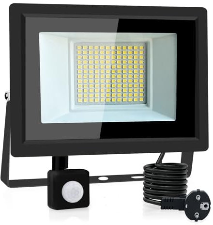 Hopelit 50W LED Strahler Außen, Led Strahler mit Bewegungsmelder Außen 3000K Warmweiß Superhell Scheinwerfer mit Stecker, IP66 Wasserdicht Led Strahler für Garten, Patio, Hotel, Garage