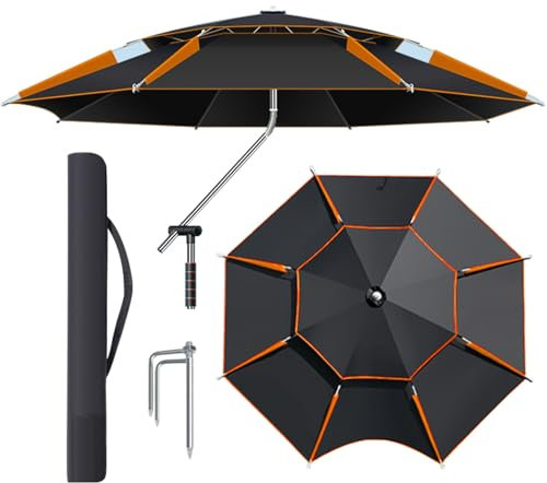 Parasol solaire, parasol déporté avec bouton poussoir facile, pour jardin, terrasse, arrière-cour, piscine, turquoise, noir/orange, 2.4M/7.8FT