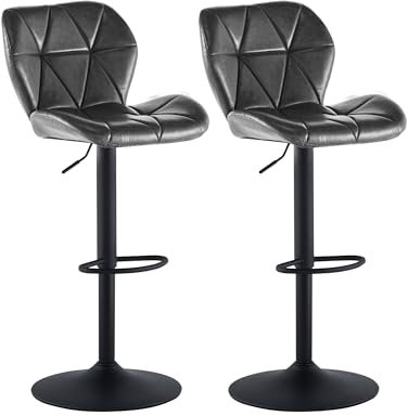 CLIPOP Barhocker Höhenverstellbar 360°Drehbar Barstühle Küchenstühle Tresenhocker Bar Hocker mit Rückenlehne und Fußstütze, (Kunstleder Grau, 2er Set)