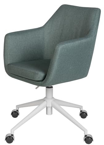 home24 Bürodrehstuhl mit Rollen und Armlehne | Ergonomischer Bürostuhl mit Samt-Bezug in Altrosa und Metall-Gestell in weiß Belastbarkeit 110 kg | Höhenverstellbarer moderner Drehstuhl gepolstert