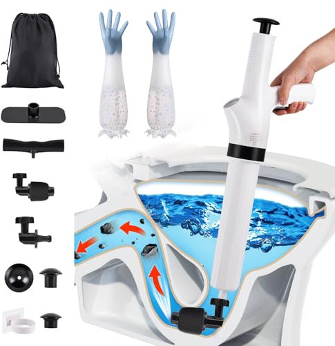 Toilet Unblocker Heavy Duty with Gloves and Hook Toilet Plunger Plunger Sink Unblocker High Pressure Toilet Plungers for Unblocking Toilet Bathtub Shower Floor Drain and Pipe Clog