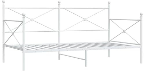 vidaXL Tagesbett ohne Matratze Weiß 100x200 cm Stahl, Schlafbett, Schlafsofa, Couchbett, Gästebett, Tagesbettsofa, bequemes Schlafsofa