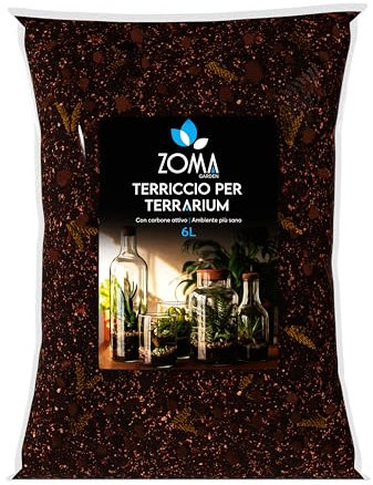 Substrato per Terrario Piante – Terriccio drenante con Humus, Inerti e Carbone attivo per piante terrario – Mantiene l’Idratazione Senza Ristagni, 100% Naturale Senza Concimi Chimici - 6l