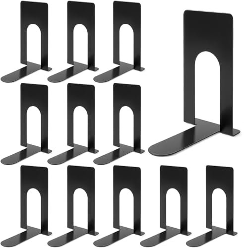 Vikcvcsc 12 Stück Mini Buchstütze Bücherhalter Metall-Schwarz Bücherstütze Buchstützen Bookend Holder mit rutschfeste Bücherstopper für Schule Zuhause Büro
