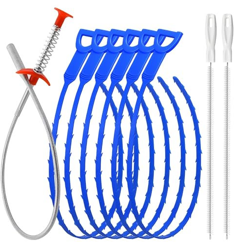 Drain Snake Toilet Unblocker Tool - 2M or 3MSink Drain Plumbing Unblocker Wire, 50CM Drain Weasel, 60CM Toilet Auger Hair Clog Remover with Claw, 70CM Sink Cleaning Brush, 6PCS (Orange)