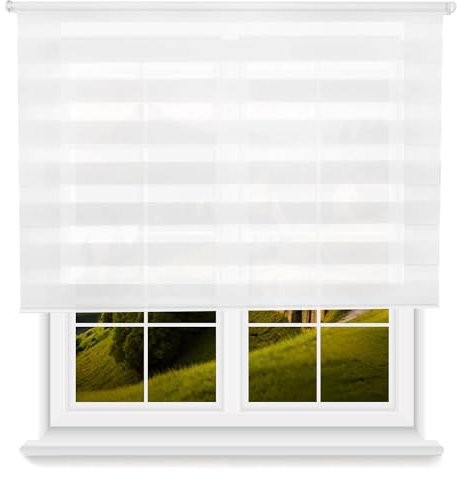 Well Home Estor Enrollable Día/Noche - Blanco, 140 x 175cm (Ancho x Largo)/Tamaño de la Tela 137 x 170cm