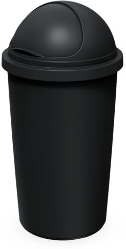 Spetebo Poubelle avec couvercle dôme noir – 60 l – Poubelle ronde en plastique avec couvercle coulissant – Poubelle de collection, grande poubelle recyclable