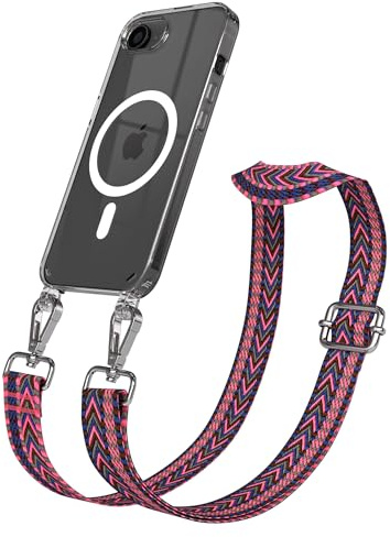 EAZY CASE Handykette - Verstellbares Taschenband kompatibel mit iPhone 16e, Schulterriemen, Handykordel mit Silikon Hülle, Qi Charging kompatibel, Umhängetasche, Pink Blau Silber