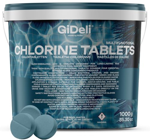 GiDeli chlortabletten für Pool tabletten 200g multitabs 5 in 1 langzeit 5-Phasen Sichere und effiziente Pflege & Reinigung für kristallklares poolwasser & Whirlpool 1 kg