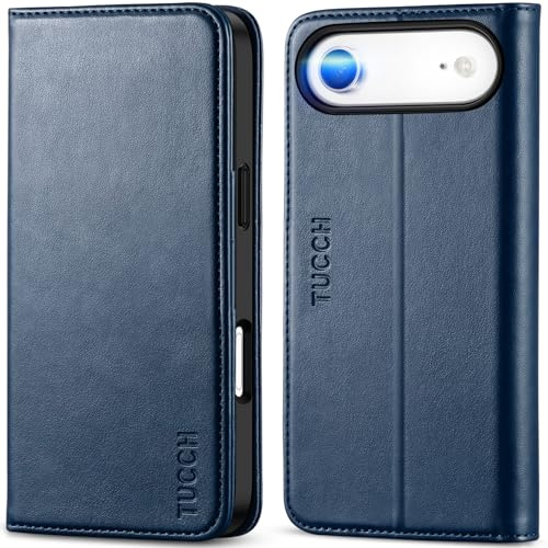 TUCCH Flip Case with 3 Card Holders for iPhone Air (6.5) 2025, Dark Blue | RFID Blocking, Viewing Stand, Shockproof TPU, Premium PU Leather, Protective Folio Folding Cover